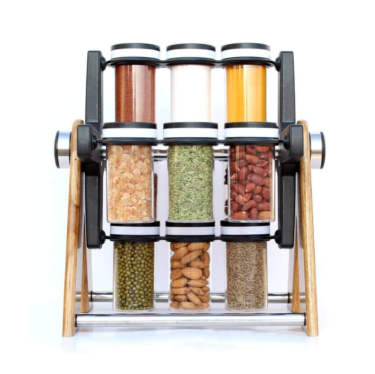 Revolving Rotating Wooden Wheel 12 Spice Rack