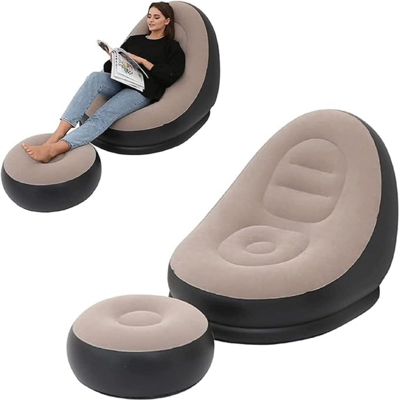 Inflatable Lounge Chair for Adults Flocking Air Couch Sofa