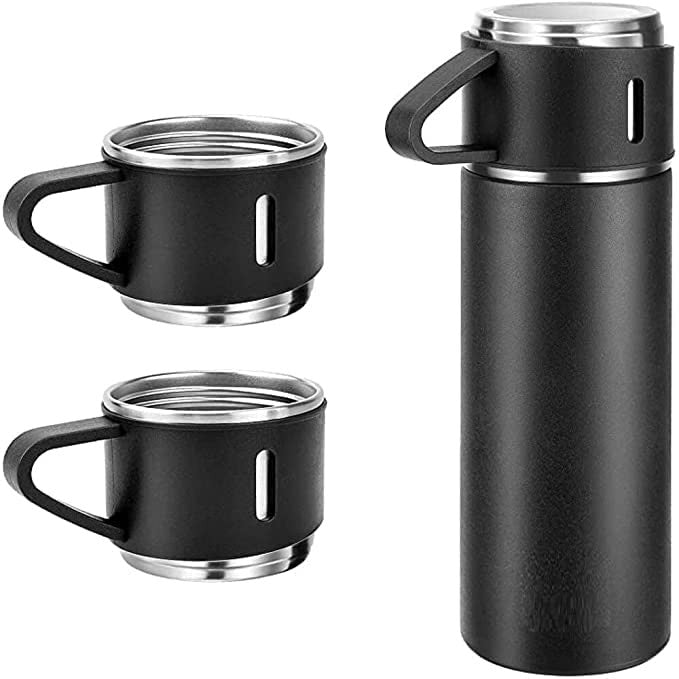 Steel Vacuum Flask Set with 3 Steel Cups Combo
