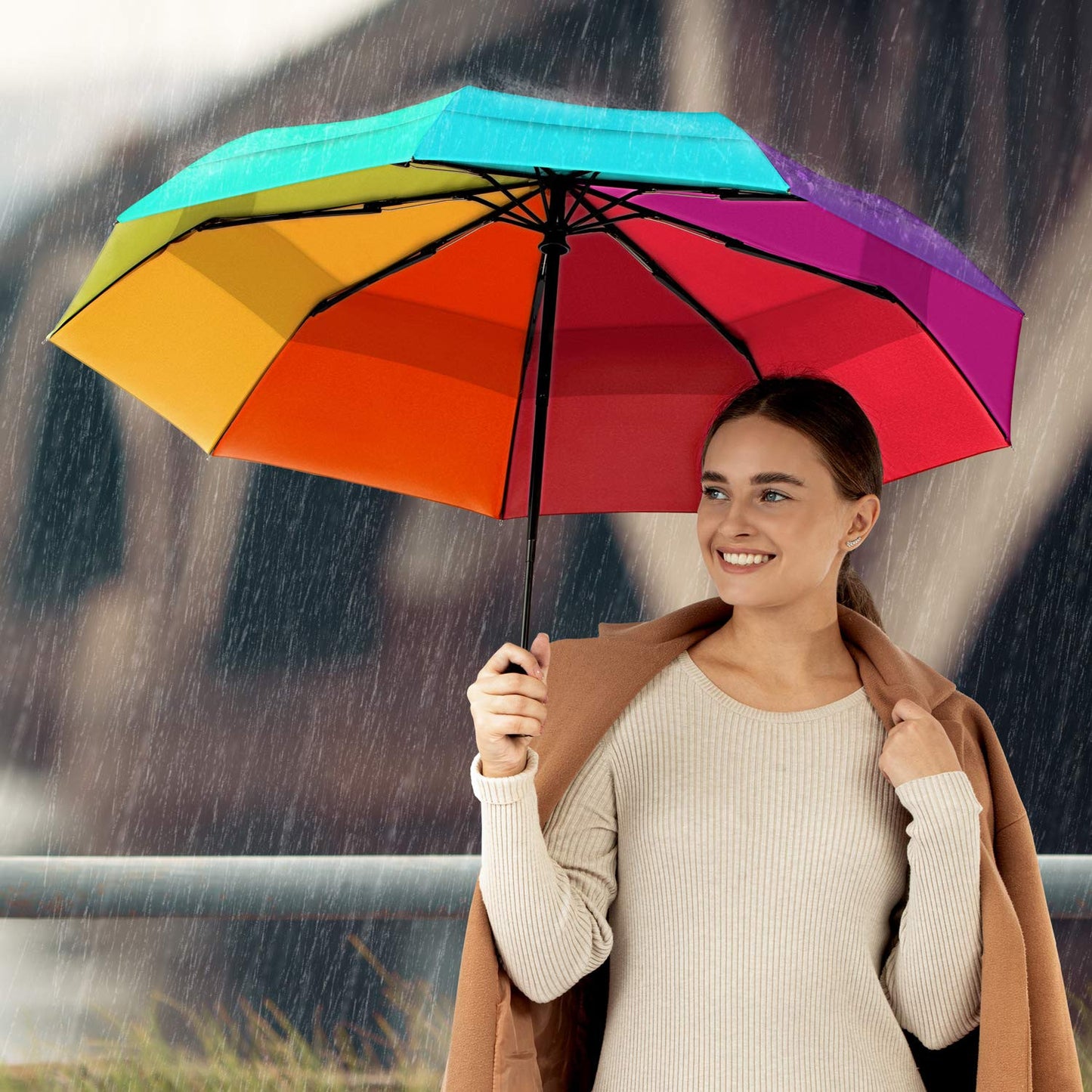 AUTO OPEN CLOSE RAINBOW UMBRELLA