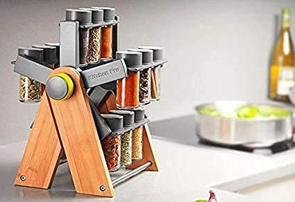 Revolving Rotating Wooden Wheel 12 Spice Rack