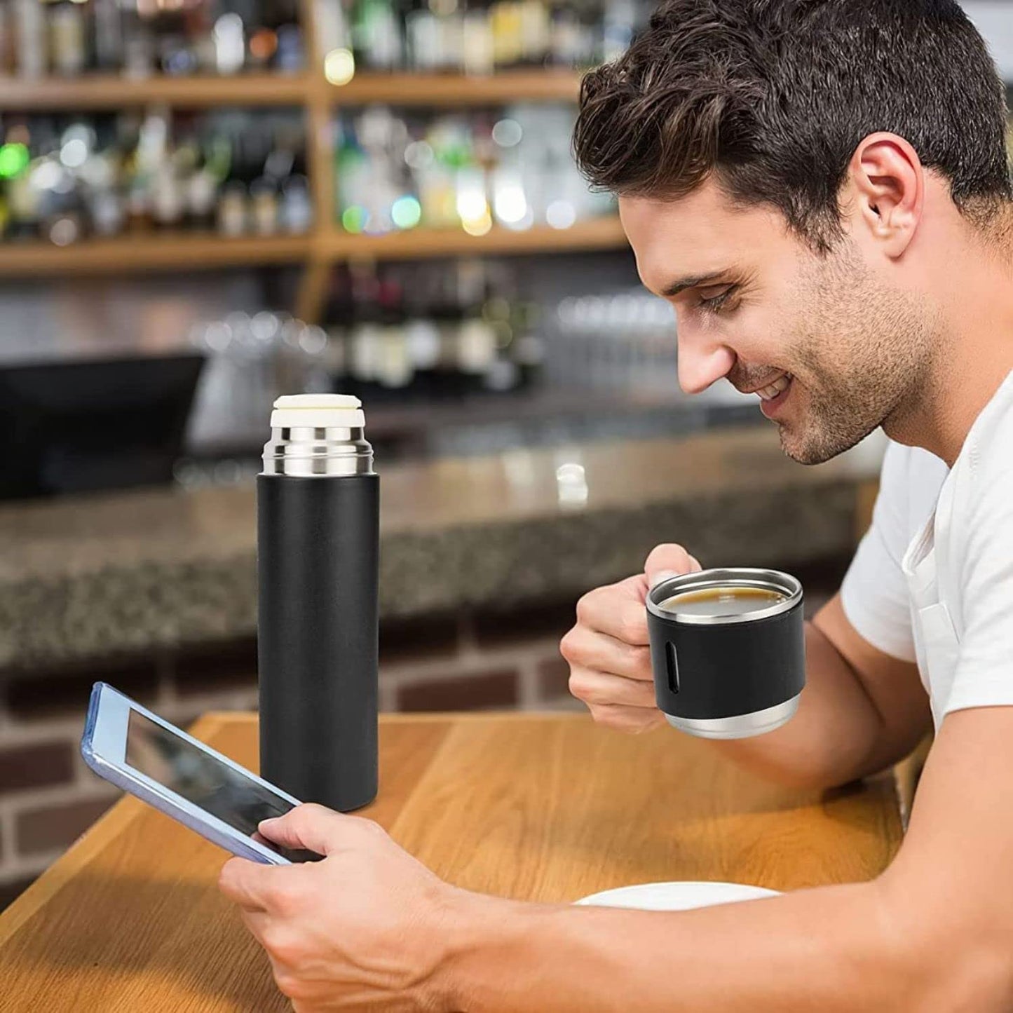 Steel Vacuum Flask Set with 3 Steel Cups Combo