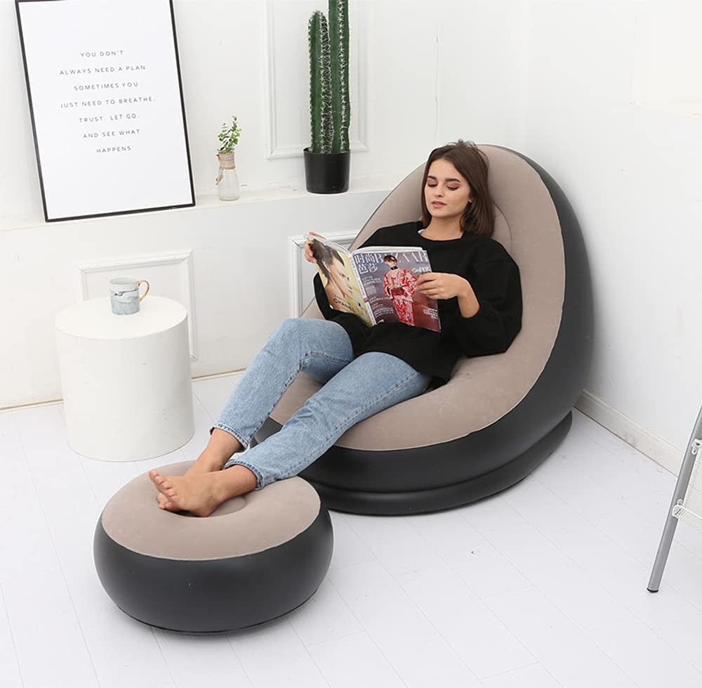 Inflatable Lounge Chair for Adults Flocking Air Couch Sofa