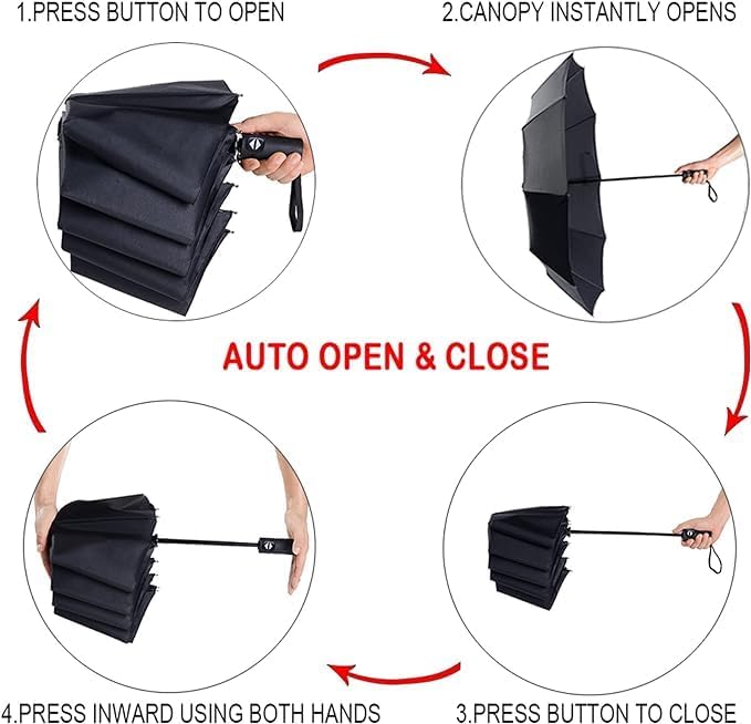 Travel Umbrella Windproof Automatic Umbrellas-Factory Outlet Umbrella Compact Travel Umbrella, Umbrellas for Men & Women - Windproof, Reinforced Canopy, Ergonomic Handle, 3 Fold with Auto Open/Close