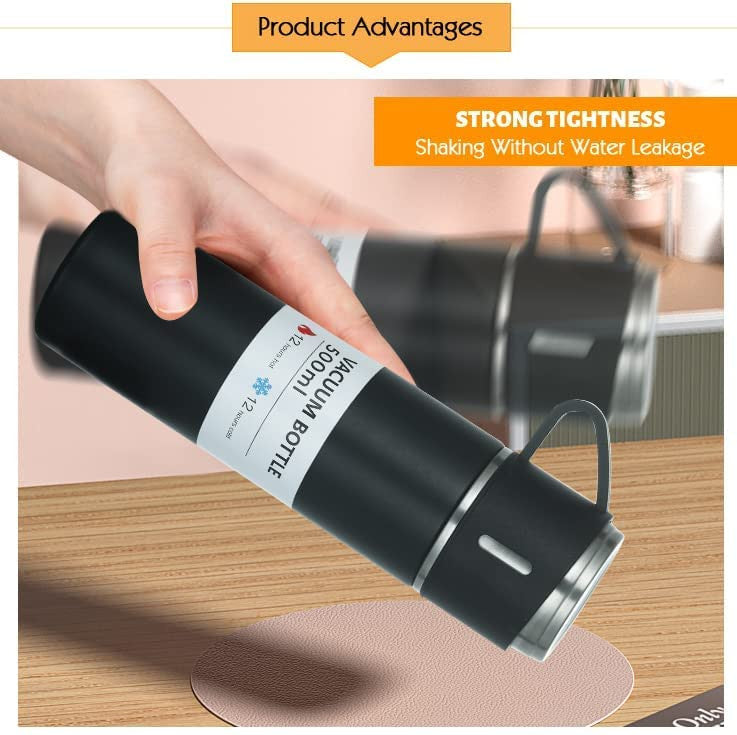 Steel Vacuum Flask Set with 3 Steel Cups Combo