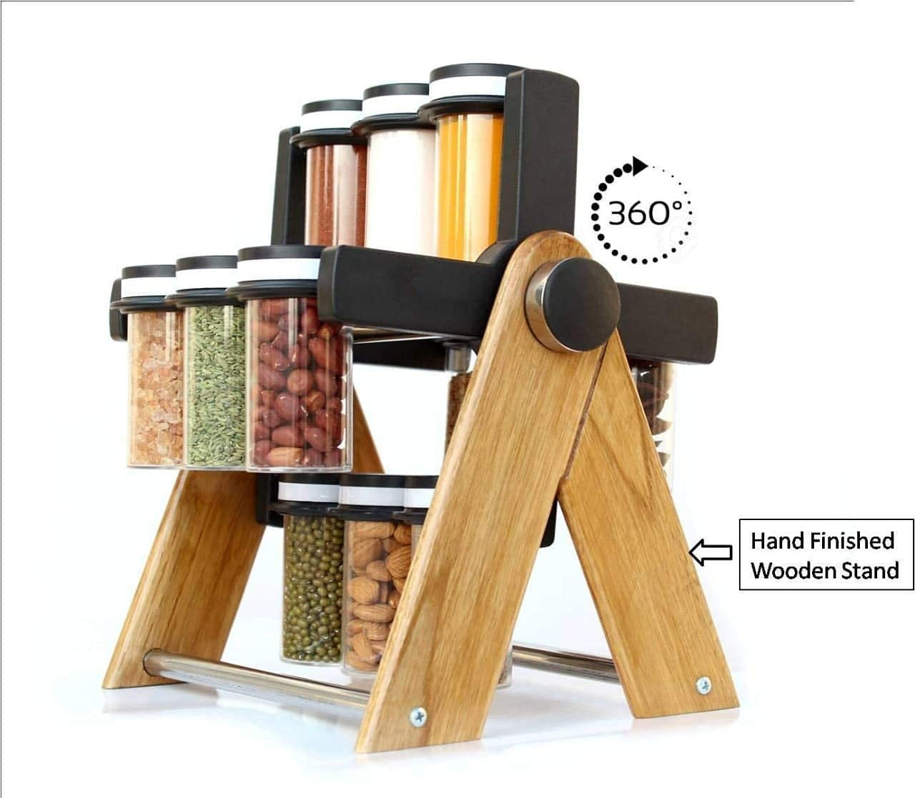 Revolving Rotating Wooden Wheel 12 Spice Rack
